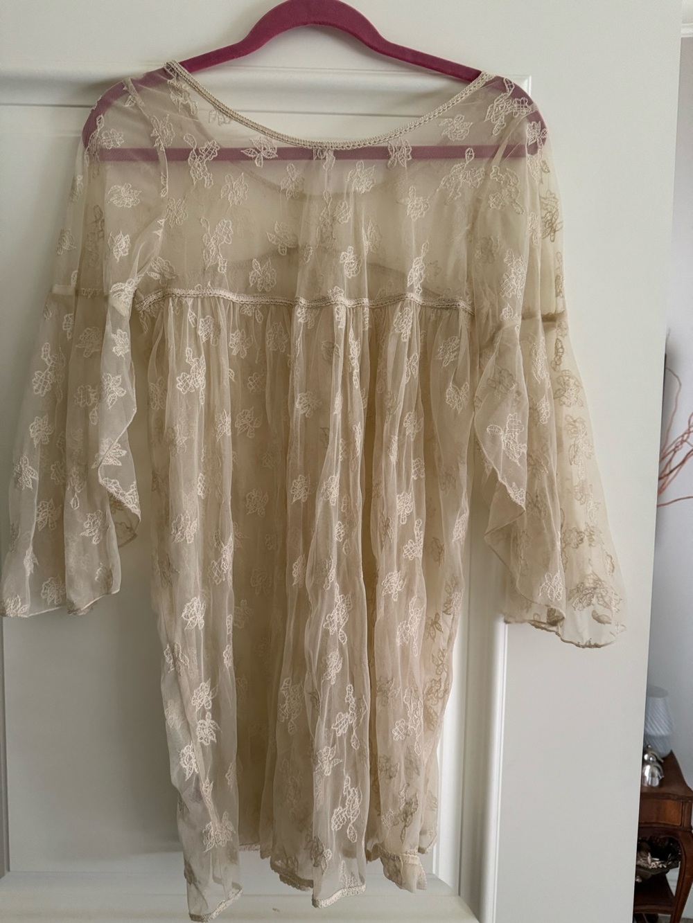 Sheer Embroidered Boho cream tunic by Free People size small